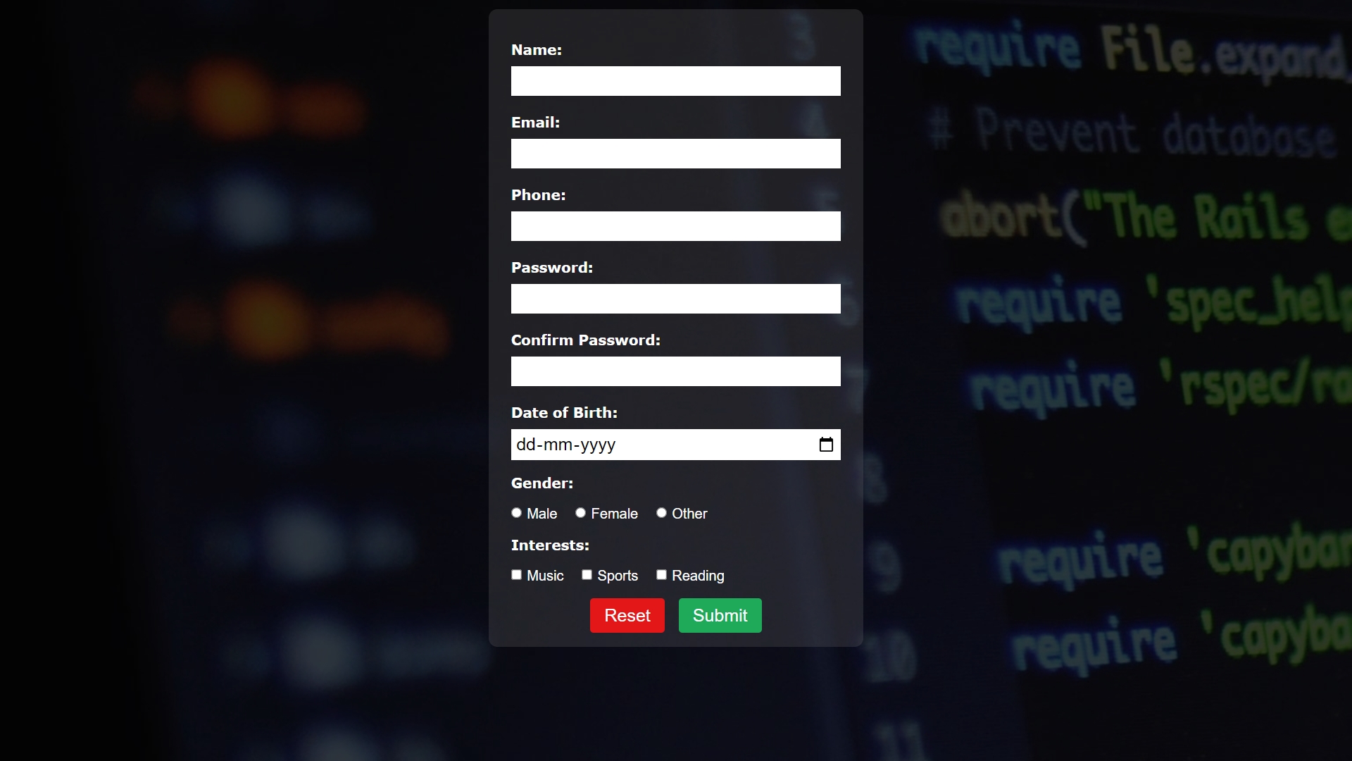 Interactive Registration Form